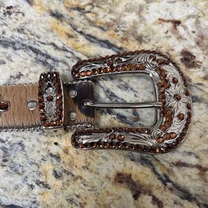Rhinestone Embellished Western Belt Buckle - Brown/Amber Stones